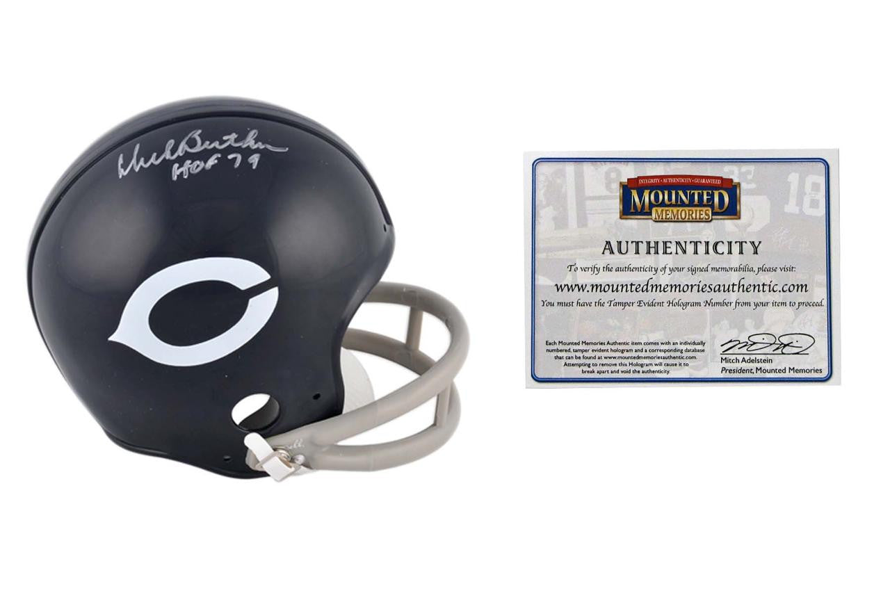 dick football helmet Dick Butkus AutographedSigned Chicago Bears TB Mini Helmet HOF JSA - Multi