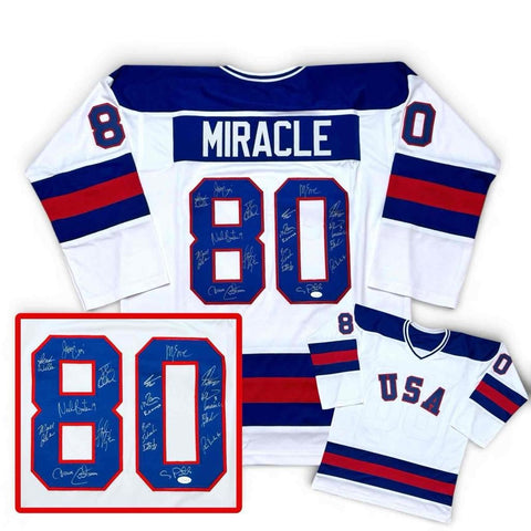 1980 Miracle on Ice Team USA Autographed White Jersey - 17 Signatures - JSA