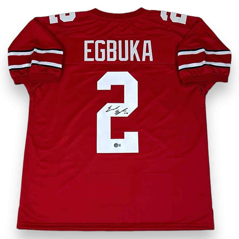 Emeka Egbuka Autographed SIGNED Jersey - Red - Beckett Authenticated