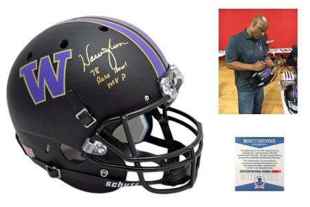 Warren Moon Autographed Signed Washington Huskies Full Size Helmet - Beckett- Black