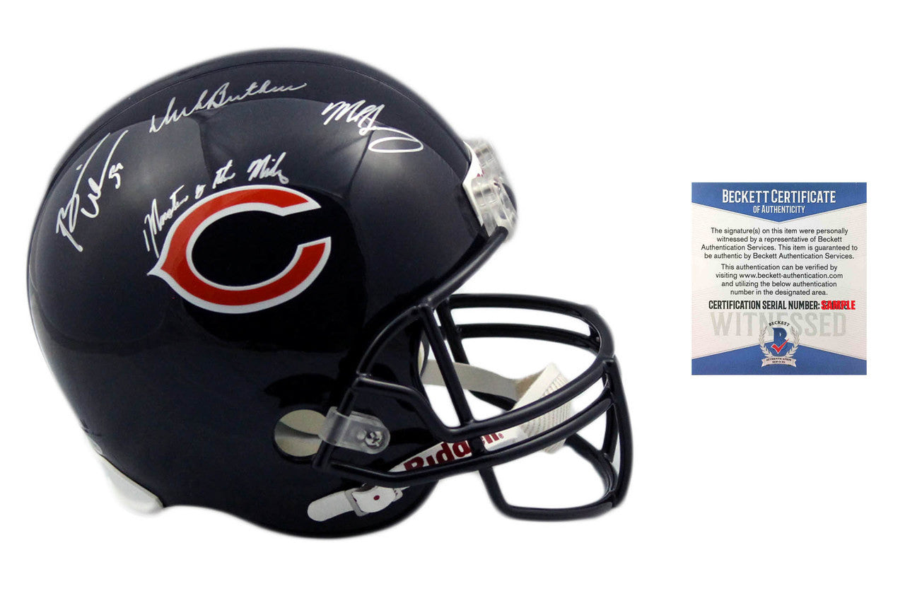 Butkus, Urlacher, Singletary Autographed SIGNED Chicago Bears Replica Helmet - Monsters of the Midway