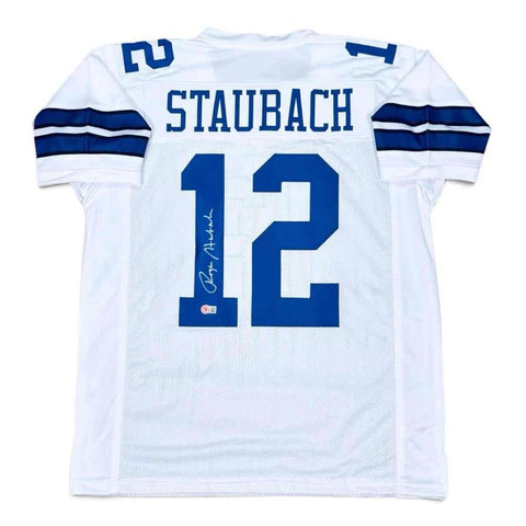 Roger Staubach Autographed Signed White Jersey Beckett Authenticated BAS